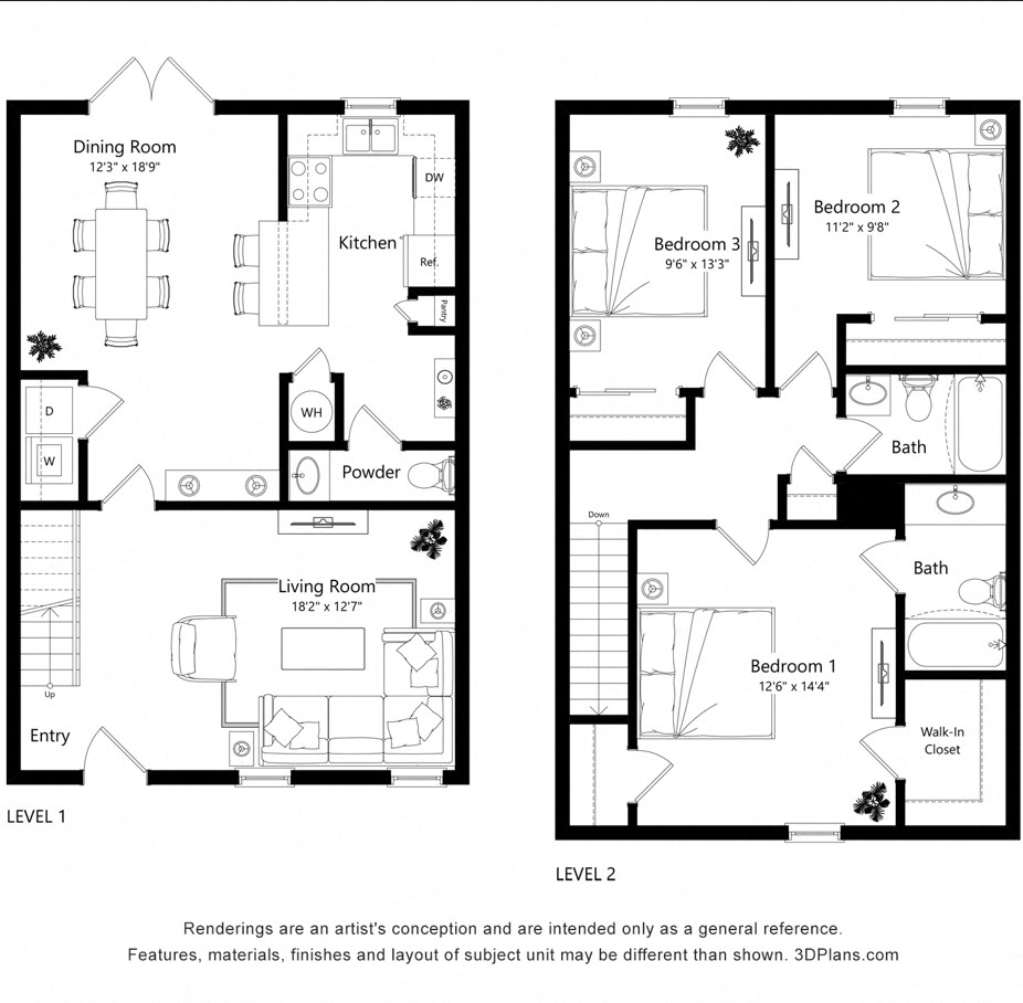 two floor plans of two different floors of a house
